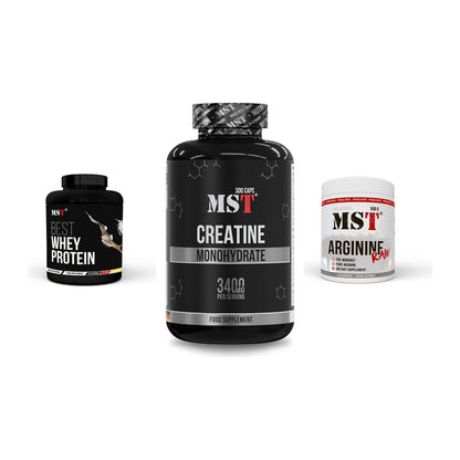 MST Marken-Trio: Best Whey + Creatine + Arginine RAW – alle enthaltenen Artikel