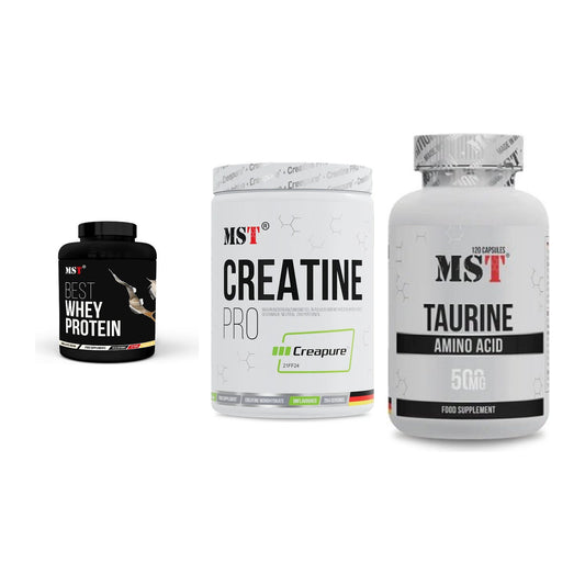 MST Marken-Trio: Best Whey Protein + Creatin Pro CREAPURE + Taurine – alle enthaltenen Artikel
