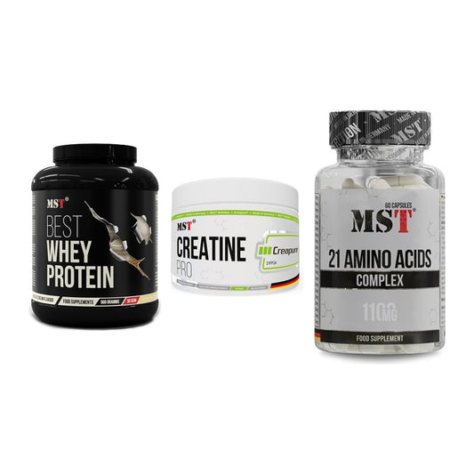 MST Marken-Trio: Best Whey + Creatin Pro + 21 Amino Acids – alle enthaltenen Artikel