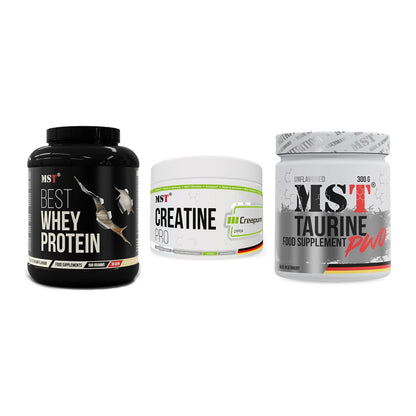 MST Marken-Trio: Best Whey Protein + Creatin Pro CREAPURE + Taurine – alle enthaltenen Artikel
