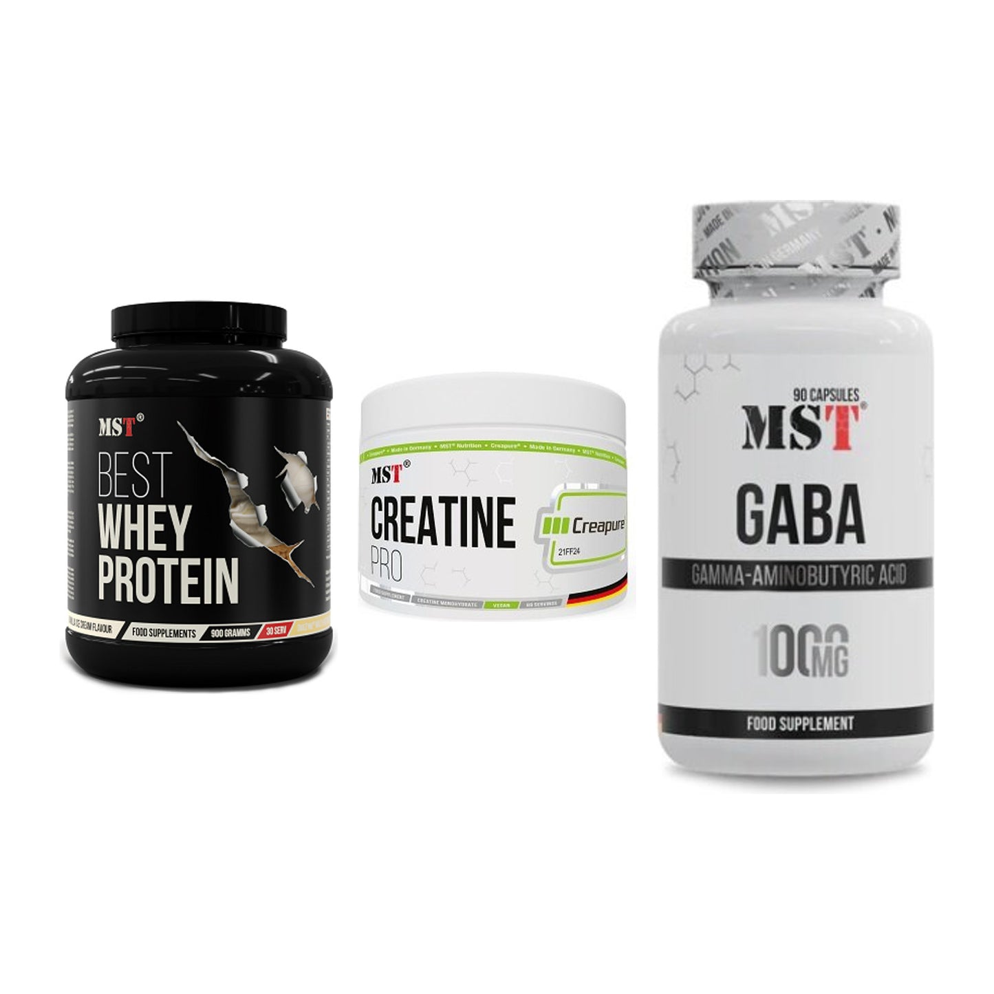 MST Marken-Trio: Best Whey + Creatin Pro + GABA 1000mg – alle enthaltenen Artikel