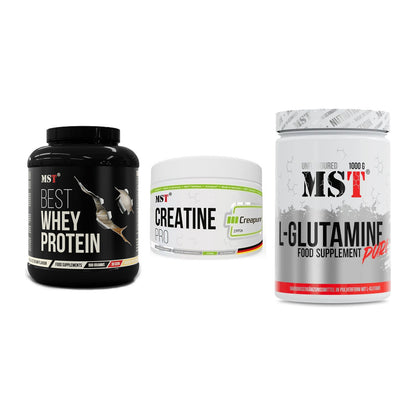 MST Marken-Trio: Best Whey Protein + Creatin Pro CREAPURE + Glutamine – alle enthaltenen Artikel