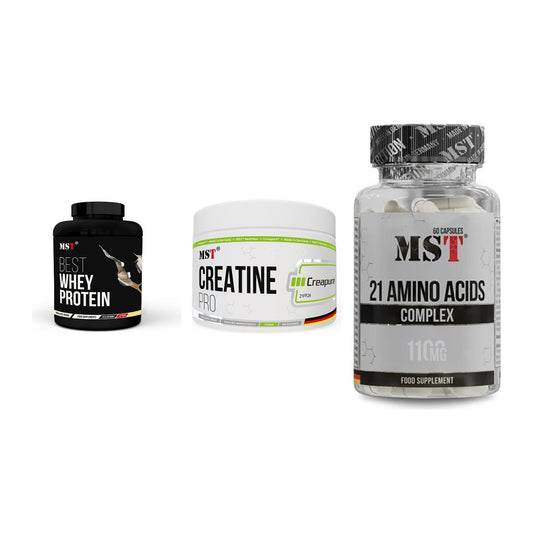 MST Marken-Trio: Best Whey + Creatin Pro + 21 Amino Acids – alle enthaltenen Artikel