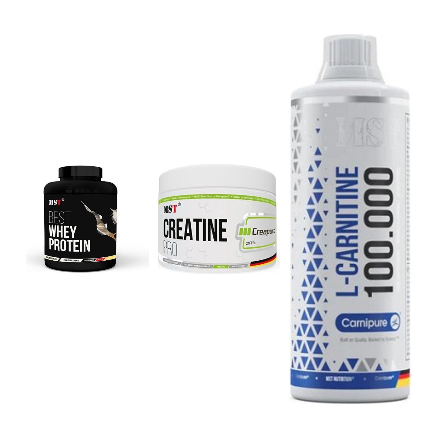 MST Marken-Trio: Best Whey + Creatin Pro + L-Carnitine – alle enthaltenen Artikel