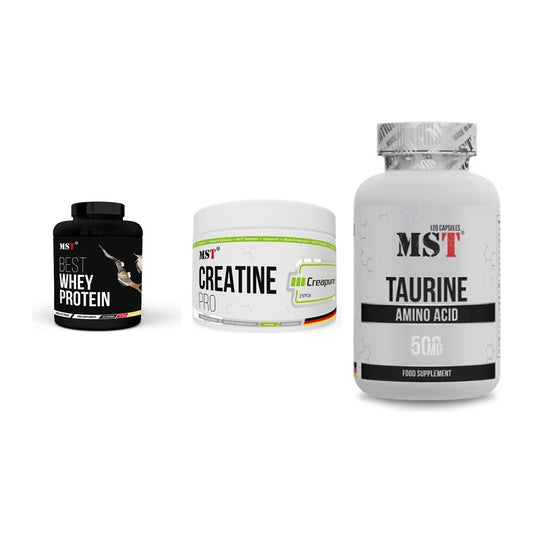 MST Marken-Trio: Best Whey Protein + Creatin Pro CREAPURE + Taurine – alle enthaltenen Artikel