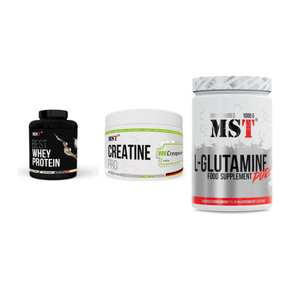 MST Marken-Trio: Best Whey Protein + Creatin Pro CREAPURE + Glutamine – alle enthaltenen Artikel