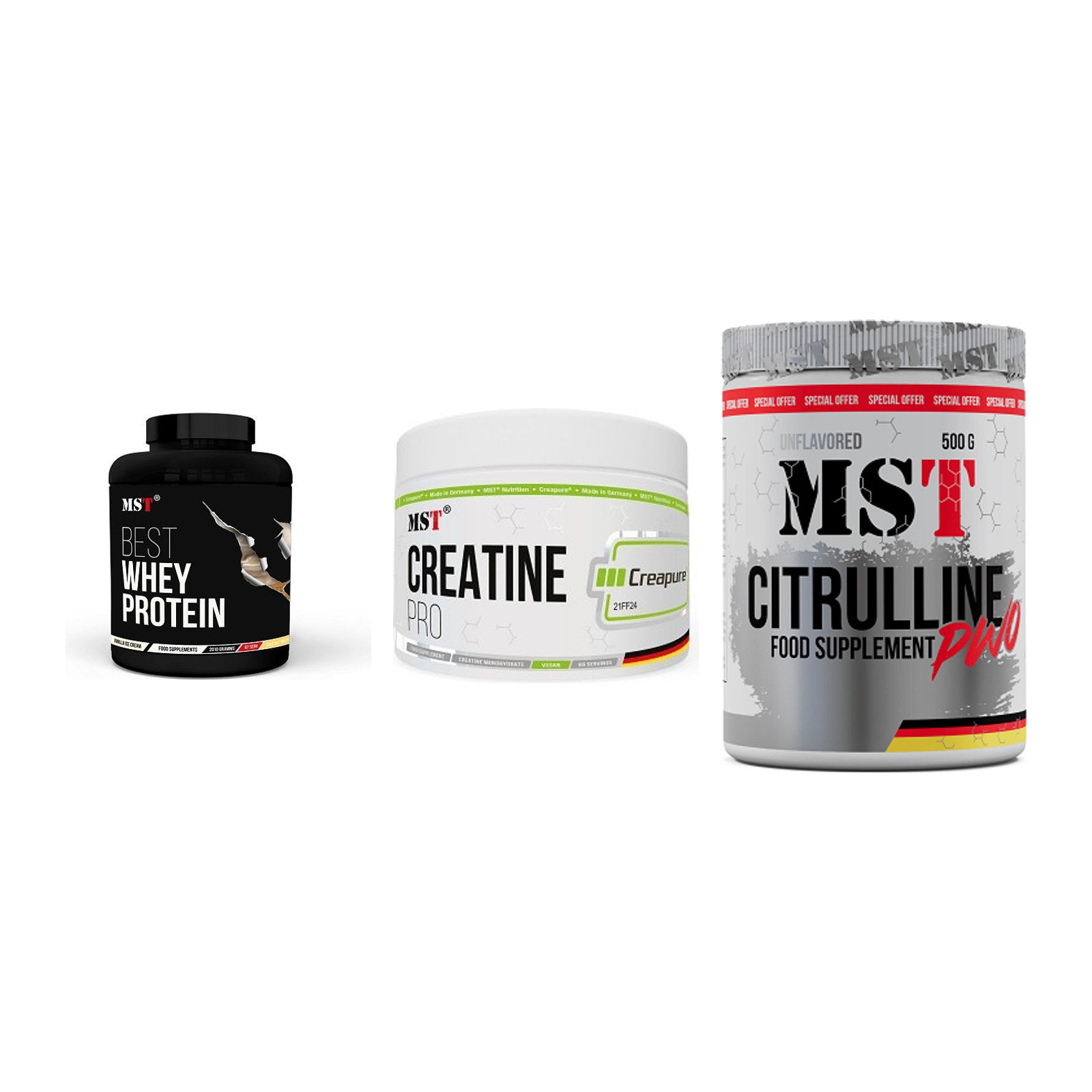 MST Marken-Trio: Best Whey + Creatin Pro + Citrulline – alle enthaltenen Artikel