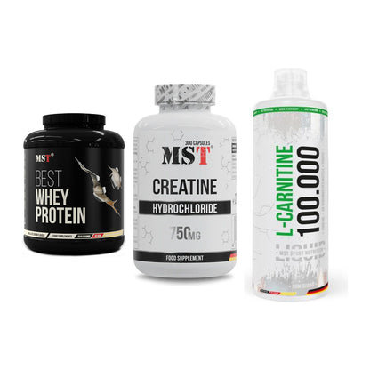 MST Marken-Trio: Best Whey + Creatine HCL + L-Carnitine – alle enthaltenen Artikel