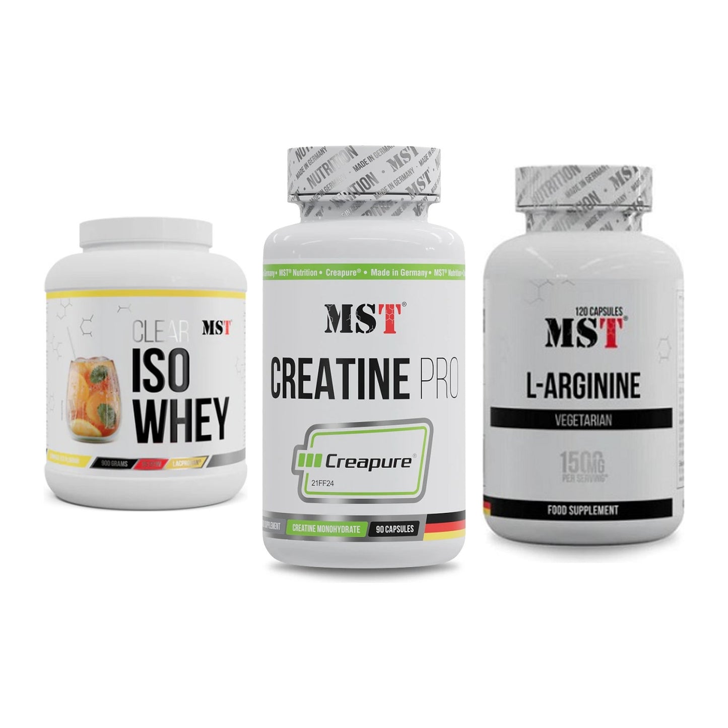 MST Marken-Trio: Iso Clear + Creatine Pro + L-Arginine 120 – alle enthaltenen Artikel