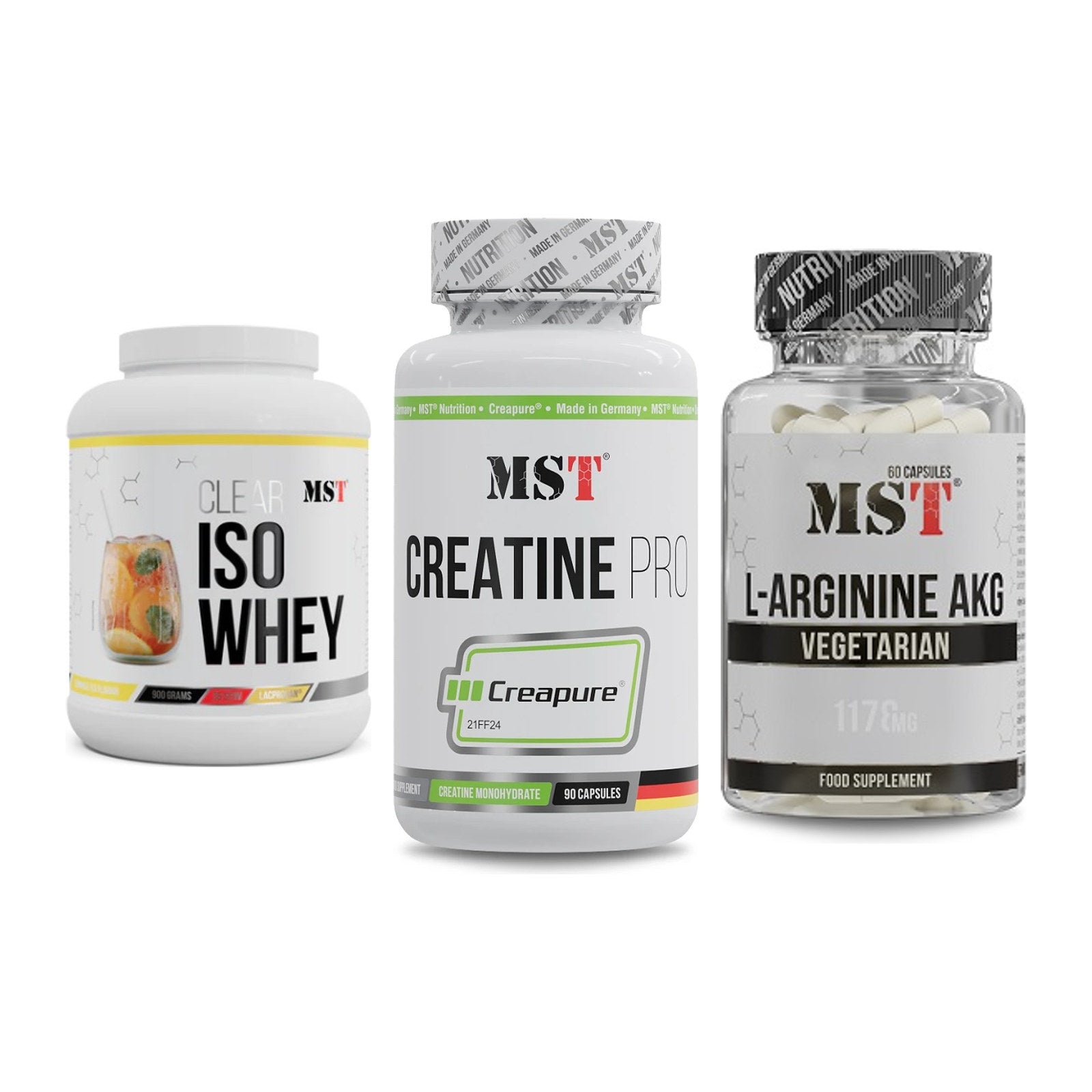 MST Marken-Trio: Iso Clear + Creatine Pro + Arginin AAKG – alle enthaltenen Artikel