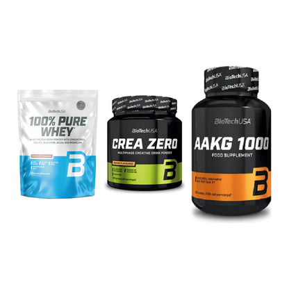 BioTech USA Marken-Trio: 100% Pure + Crea Zero + AAKG 1000mg – alle enthaltenen Artikel