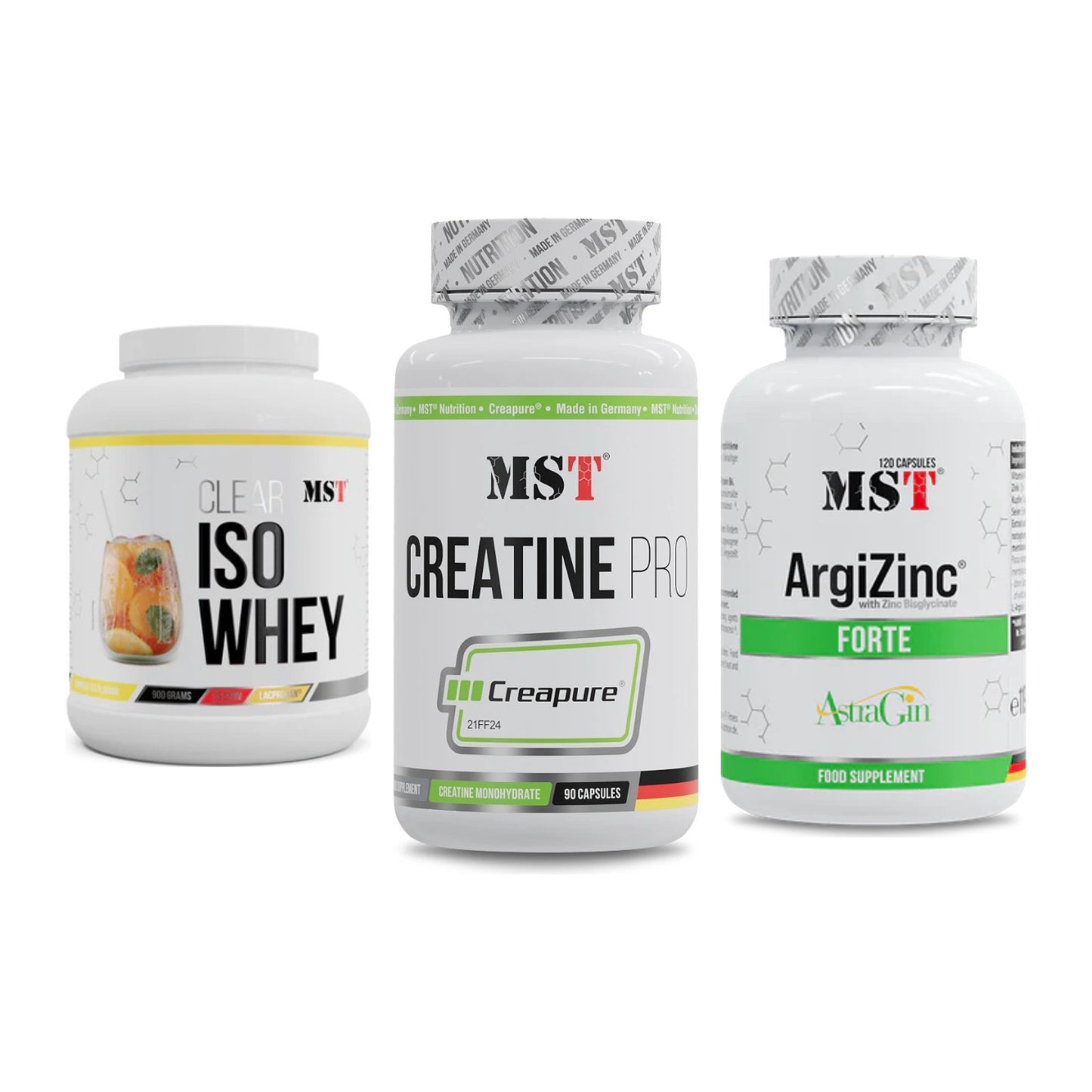 MST Marken-Trio: Iso Clear + Creatine Pro CREAPURE + ArgiZinc Forte – alle enthaltenen Artikel