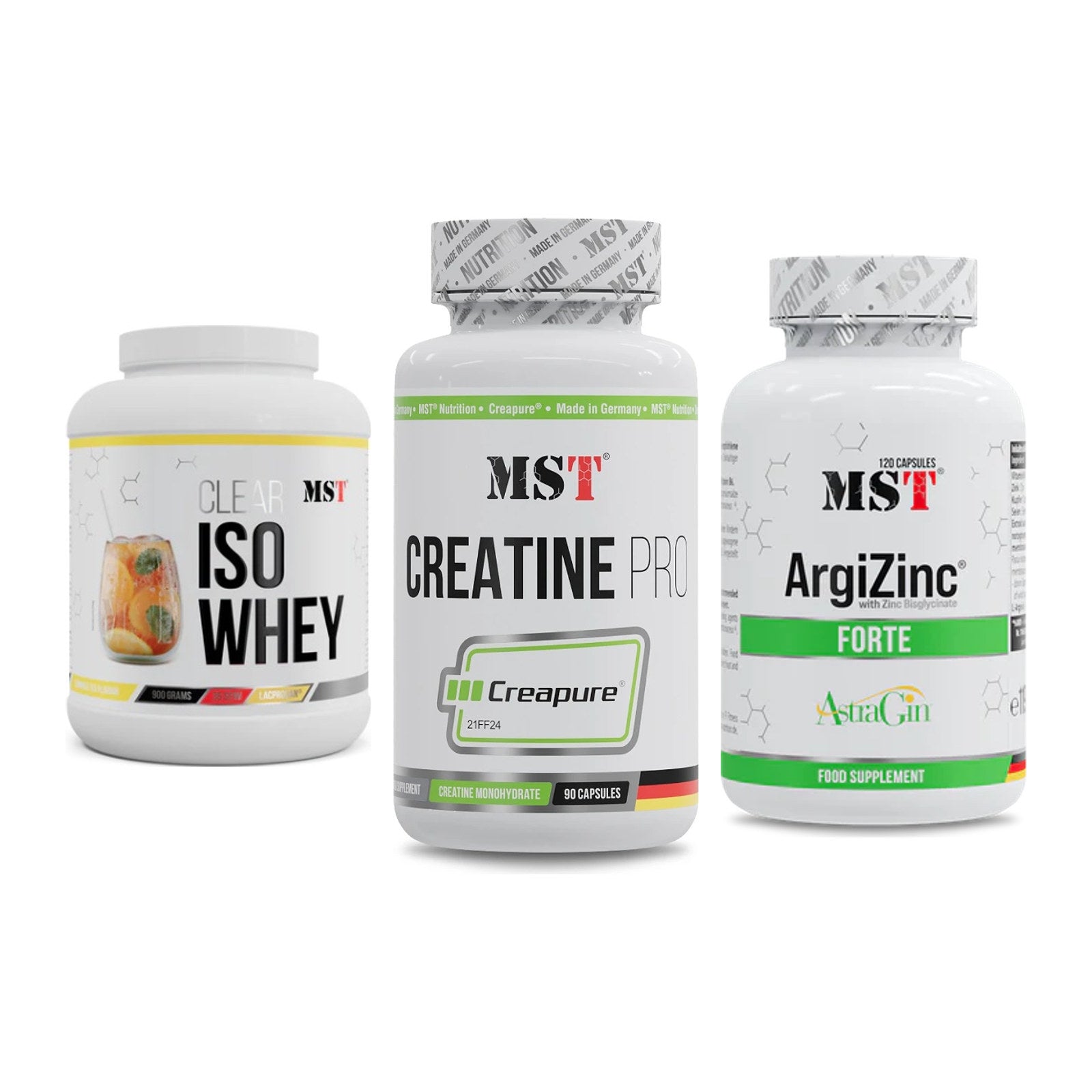 MST Marken-Trio: Iso Clear + Creatine Pro CREAPURE + ArgiZinc Forte – alle enthaltenen Artikel