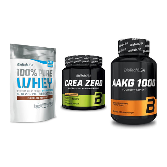 BioTech USA Marken-Trio: 100% Pure + Crea Zero + AAKG 1000mg – alle enthaltenen Artikel