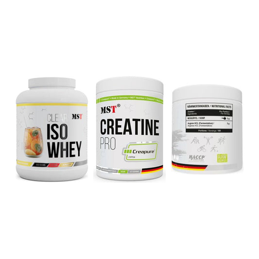 MST Marken-Trio: Iso Clear 900g + Creatin Pro + Arginine HCL – alle enthaltenen Artikel