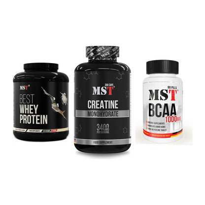 MST Marken-Trio: Best Whey + Creatine + BCAA 1000 (90 – alle enthaltenen Artikel
