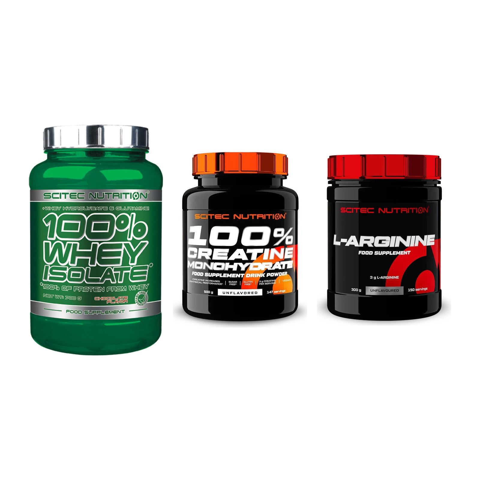 Scitec Nutrition Marken-Trio: Whey Isolate + Creatine + 1 weitere – alle enthaltenen Artikel