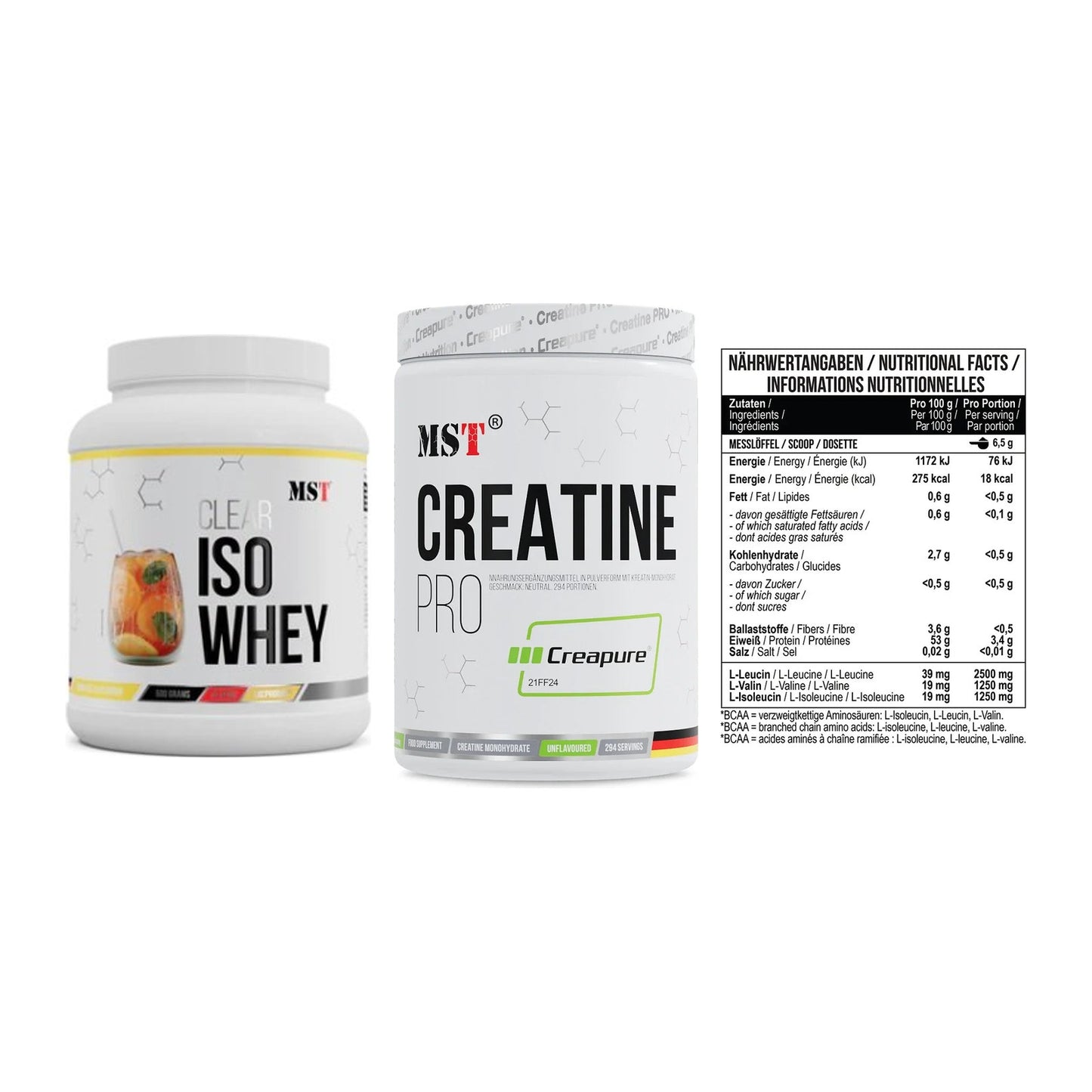 MST Marken-Trio: Iso Clear + Creatin Pro CREAPURE + BCAA Zero – alle enthaltenen Artikel