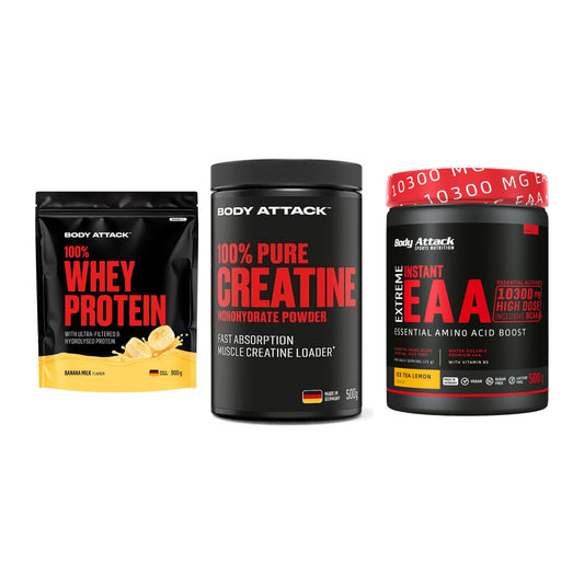 Body Attack Marken-Trio: Attack 100% Whey Protein + 2 weitere – alle enthaltenen Artikel