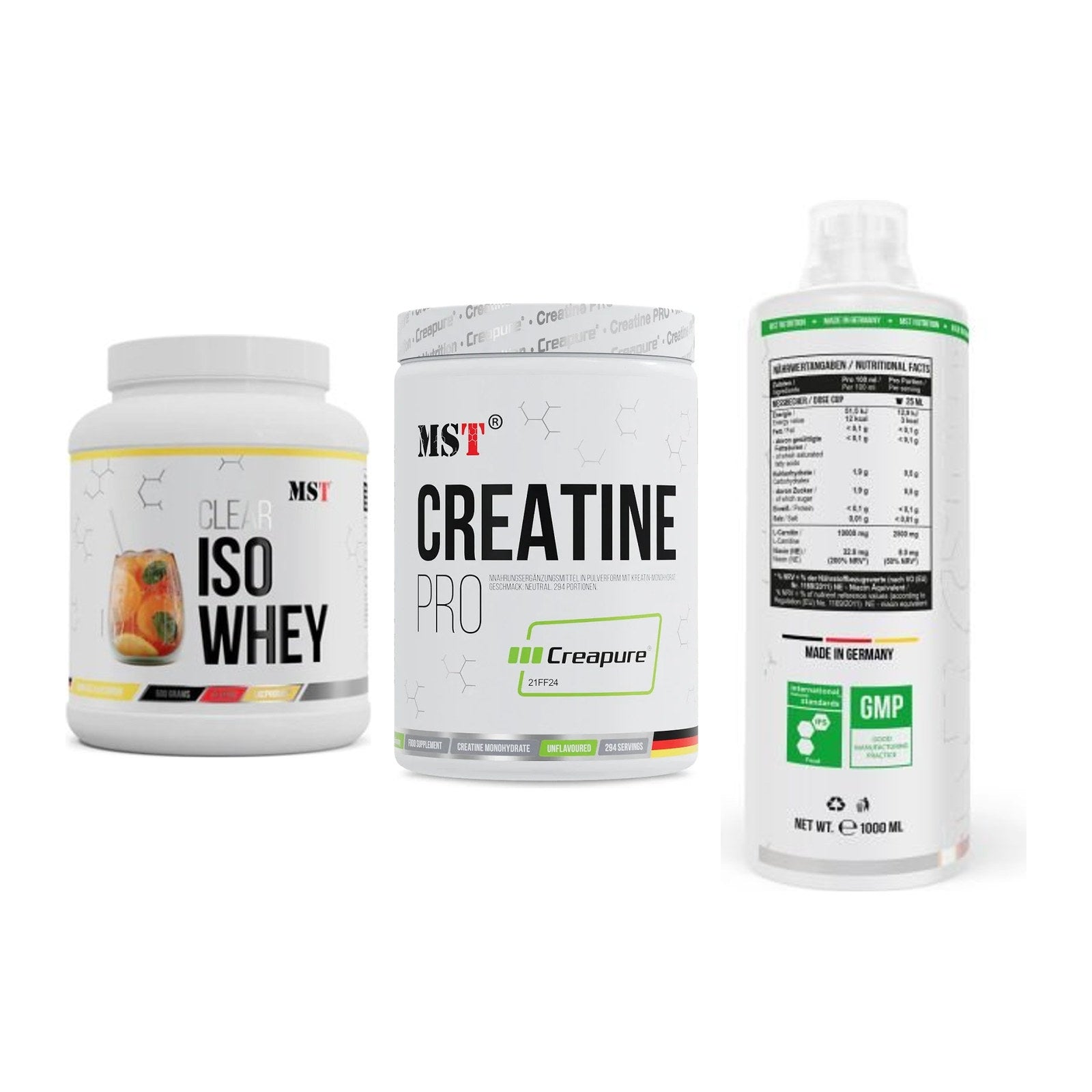MST Marken-Trio: Iso Clear + Creatin Pro + L-Carnitine – alle enthaltenen Artikel