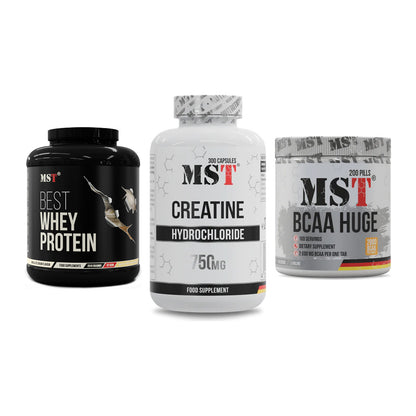 MST Marken-Trio: Best Whey + Creatine HCL + BCAA Huge 200 – alle enthaltenen Artikel