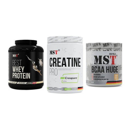 MST Marken-Trio: Best Whey + Creatin Pro + BCAA Huge 200 – alle enthaltenen Artikel