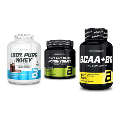 BioTech USA Marken-Trio: 100% Pure + Creatine + BCAA+B6 100 – alle enthaltenen Artikel