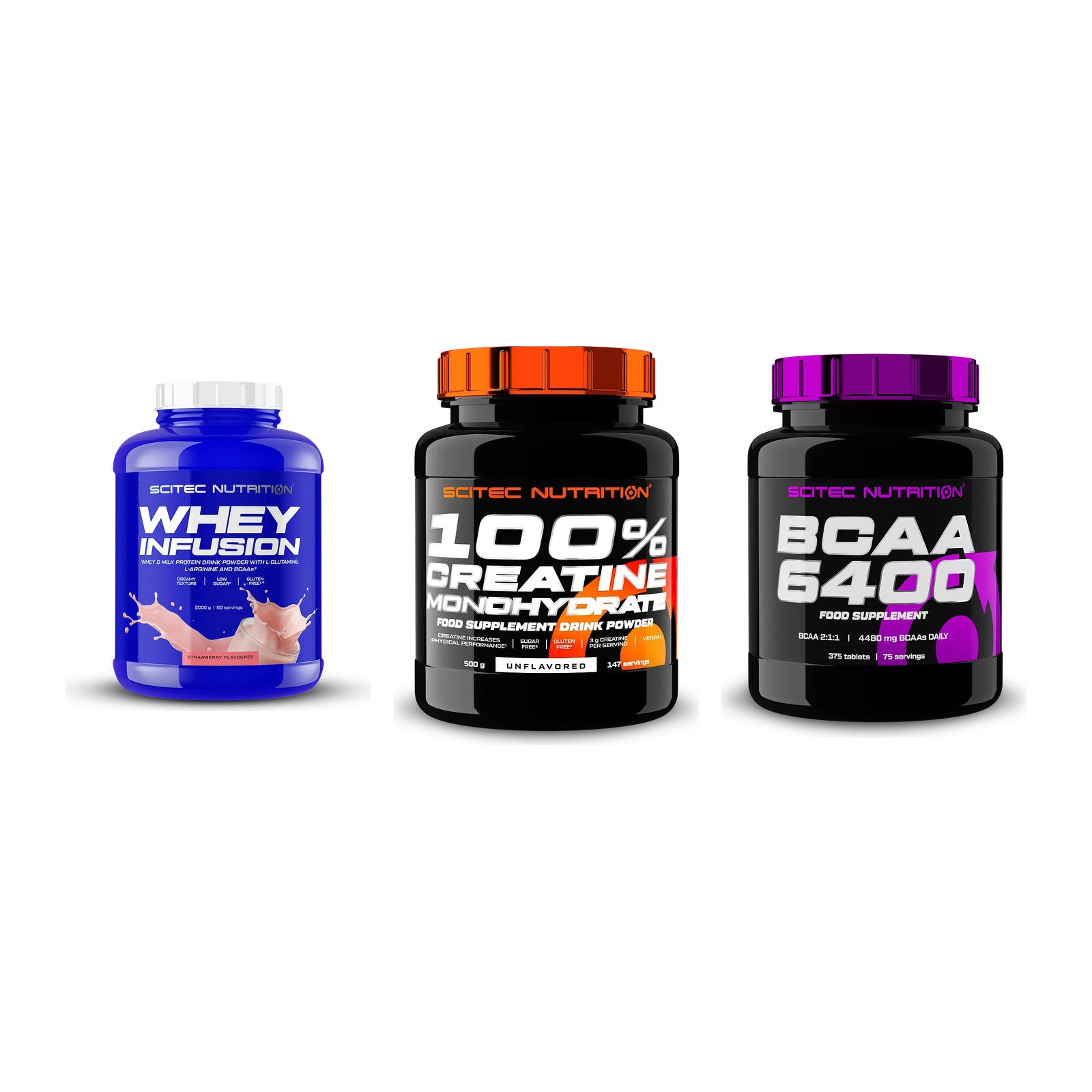 Scitec Nutrition Marken-Trio: Whey Infusio + Creatine + 1 weitere – alle enthaltenen Artikel