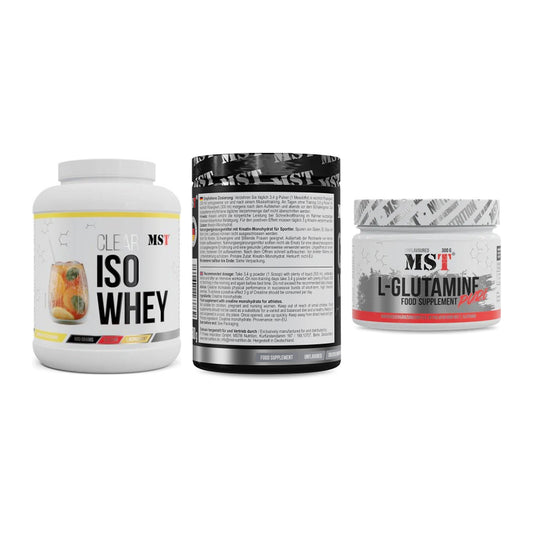 MST Marken-Trio: Iso Clear 900g + Creatin Monohyd + Glutamine – alle enthaltenen Artikel