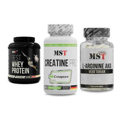 MST Marken-Trio: Best Whey + Creatine Pro + Arginin AAKG – alle enthaltenen Artikel
