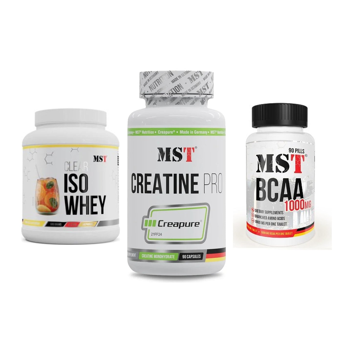 MST Marken-Trio: Iso Clear + Creatine Pro + BCAA 1000 (90 – alle enthaltenen Artikel