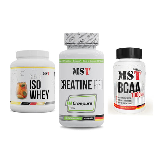 MST Marken-Trio: Iso Clear + Creatine Pro + BCAA 1000 (90 – alle enthaltenen Artikel