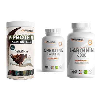ProFuel Marken-Trio: V-PROTEIN + Creatine + L-Arginin 6000 – alle enthaltenen Artikel