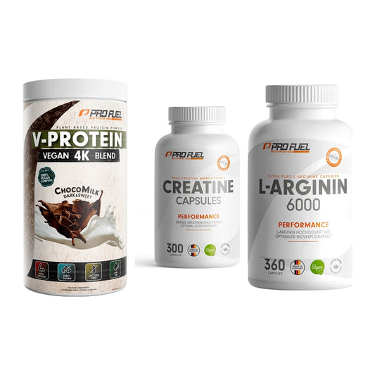 ProFuel Marken-Trio: V-PROTEIN + Creatine + L-Arginin 6000 – alle enthaltenen Artikel