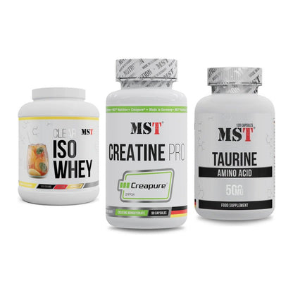 MST Marken-Trio: Iso Clear 900g + Creatine Pro + Taurine – alle enthaltenen Artikel