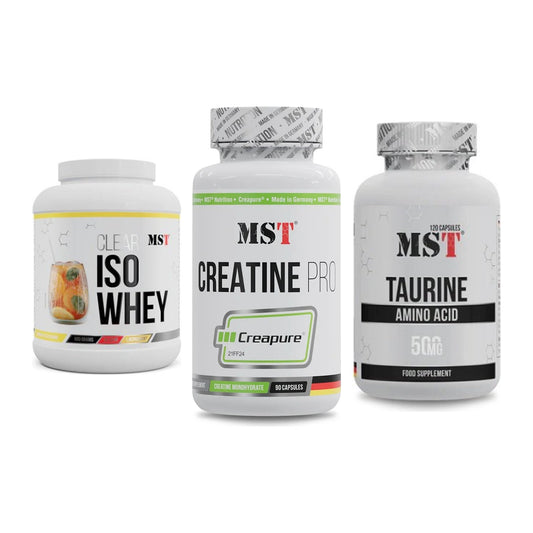 MST Marken-Trio: Iso Clear 900g + Creatine Pro + Taurine – alle enthaltenen Artikel