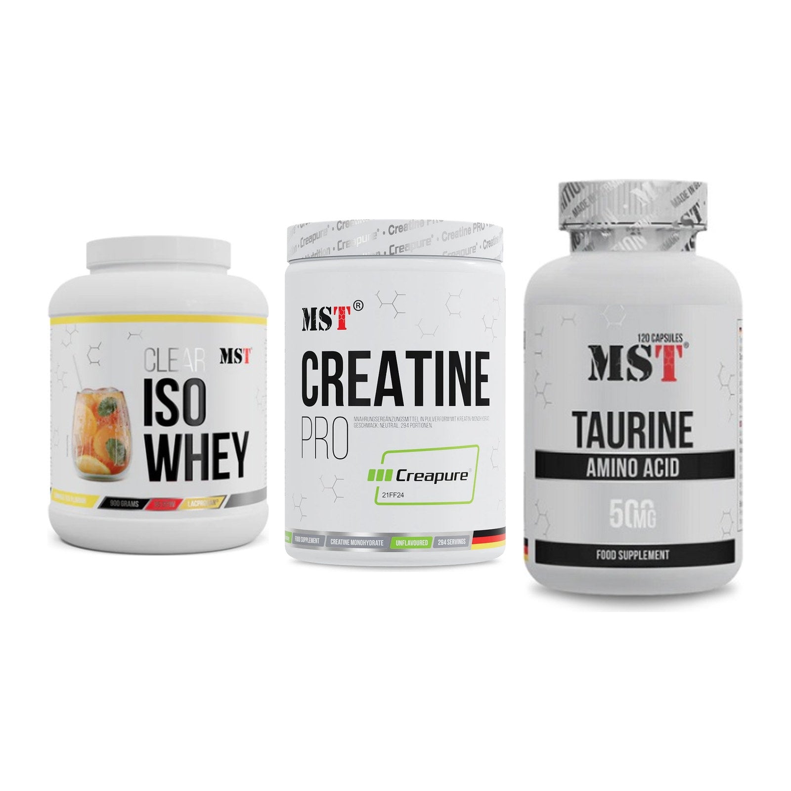MST Marken-Trio: Iso Clear + Creatin Pro CREAPURE + Taurine – alle enthaltenen Artikel