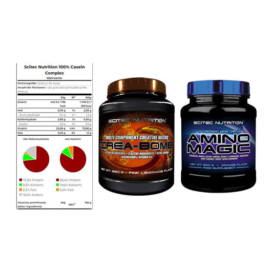Scitec Nutrition Marken-Trio: Casein Complex + Crea-Bomb + 1 weitere – alle enthaltenen Artikel