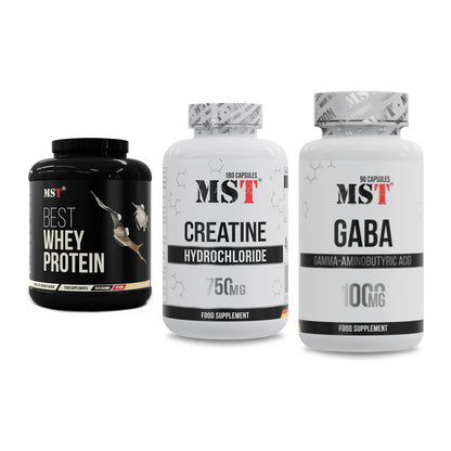 MST Marken-Trio: Best Whey Protein + Creatine HCL + GABA 1000mg – alle enthaltenen Artikel