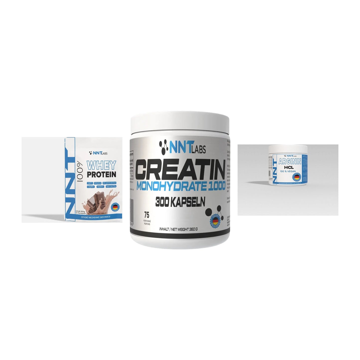 NNT Labs Marken-Trio: Whey + Creatin 1000 mg + Arginin – alle enthaltenen Artikel