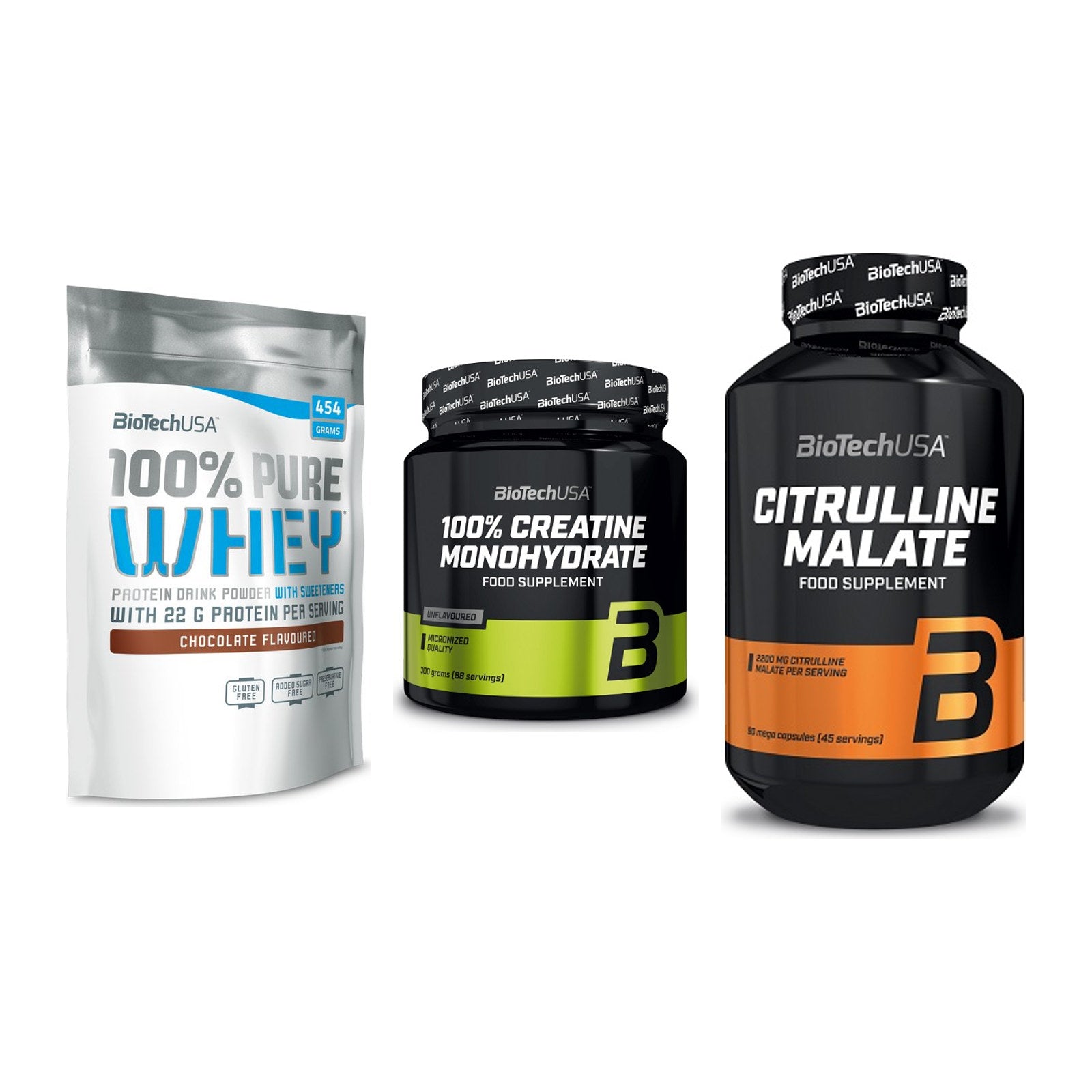 BioTech USA Marken-Trio: 100% Pure + Creatine + Citrulline – alle enthaltenen Artikel