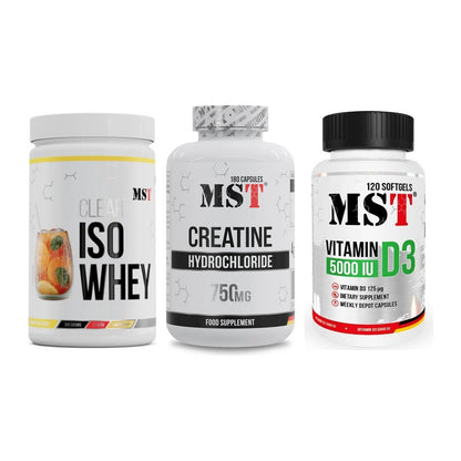 MST Marken-Trio: Iso Clear + Creatine HCL + Vitamin D3 – alle enthaltenen Artikel