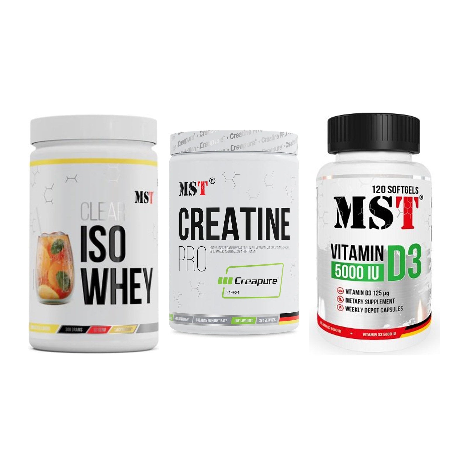 MST Marken-Trio: Iso Clear + Creatin Pro + Vitamin D3 – alle enthaltenen Artikel