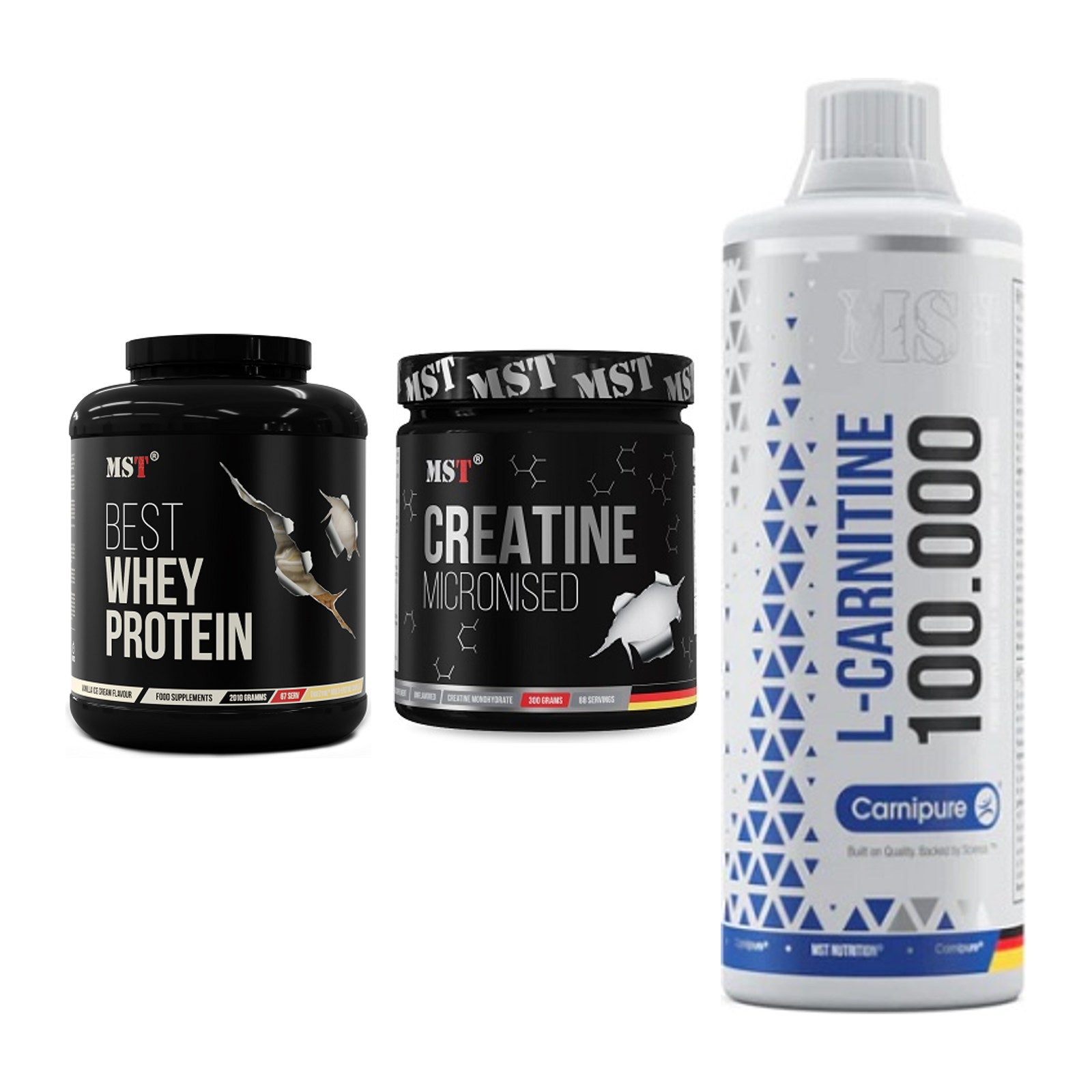 MST Marken-Trio: Best Whey + Creatin Monohyd + L-Carnitine – alle enthaltenen Artikel