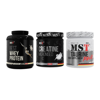 MST Marken-Trio: Best Whey + Creatin Monohyd + Taurine – alle enthaltenen Artikel