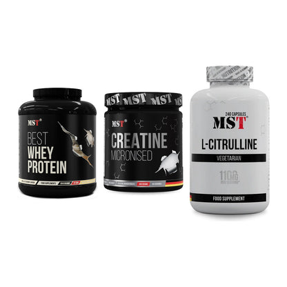MST Marken-Trio: Best Whey Protein + Creatin Monohydrate + Citrulline – alle enthaltenen Artikel