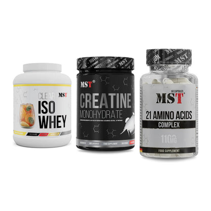MST Marken-Trio: Iso Clear + Creatin Monohydrate + 21 Amino Acids – alle enthaltenen Artikel