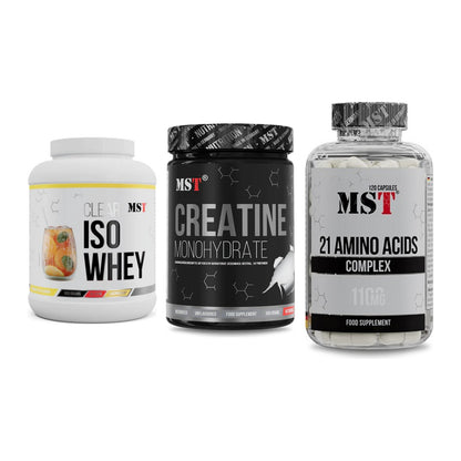 MST Marken-Trio: Iso Clear + Creatin Monohydrate + 21 Amino Acids – alle enthaltenen Artikel