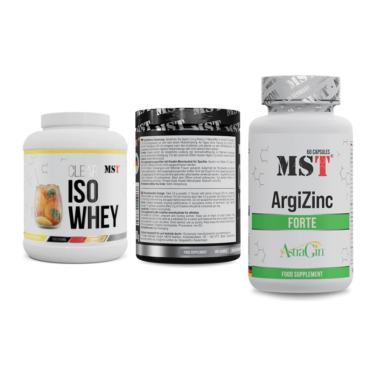 MST Marken-Trio: Iso Clear + Creatin Monohydrate + ArgiZinc Forte – alle enthaltenen Artikel