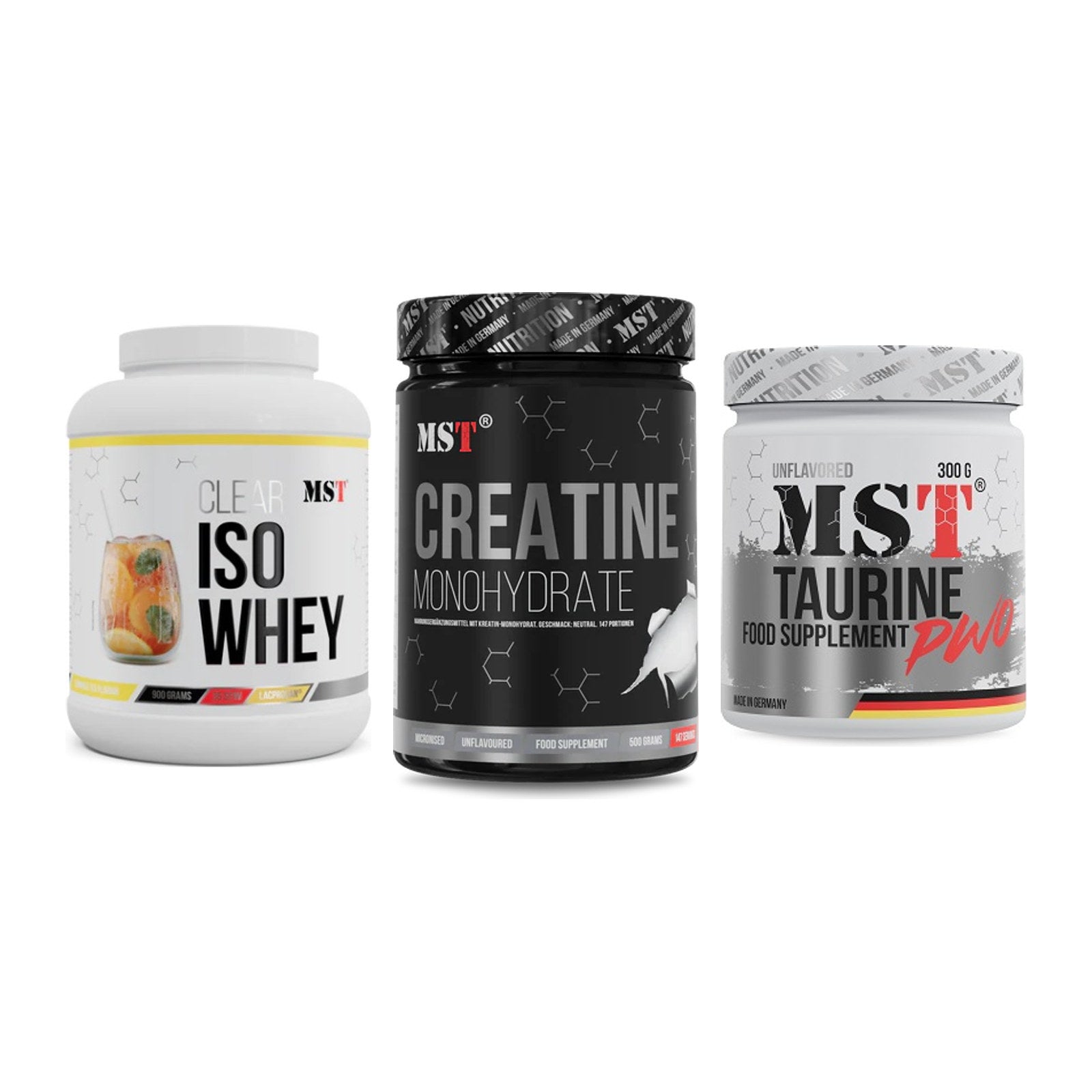 MST Marken-Trio: Iso Clear + Creatin Monohydrate + Taurine – alle enthaltenen Artikel